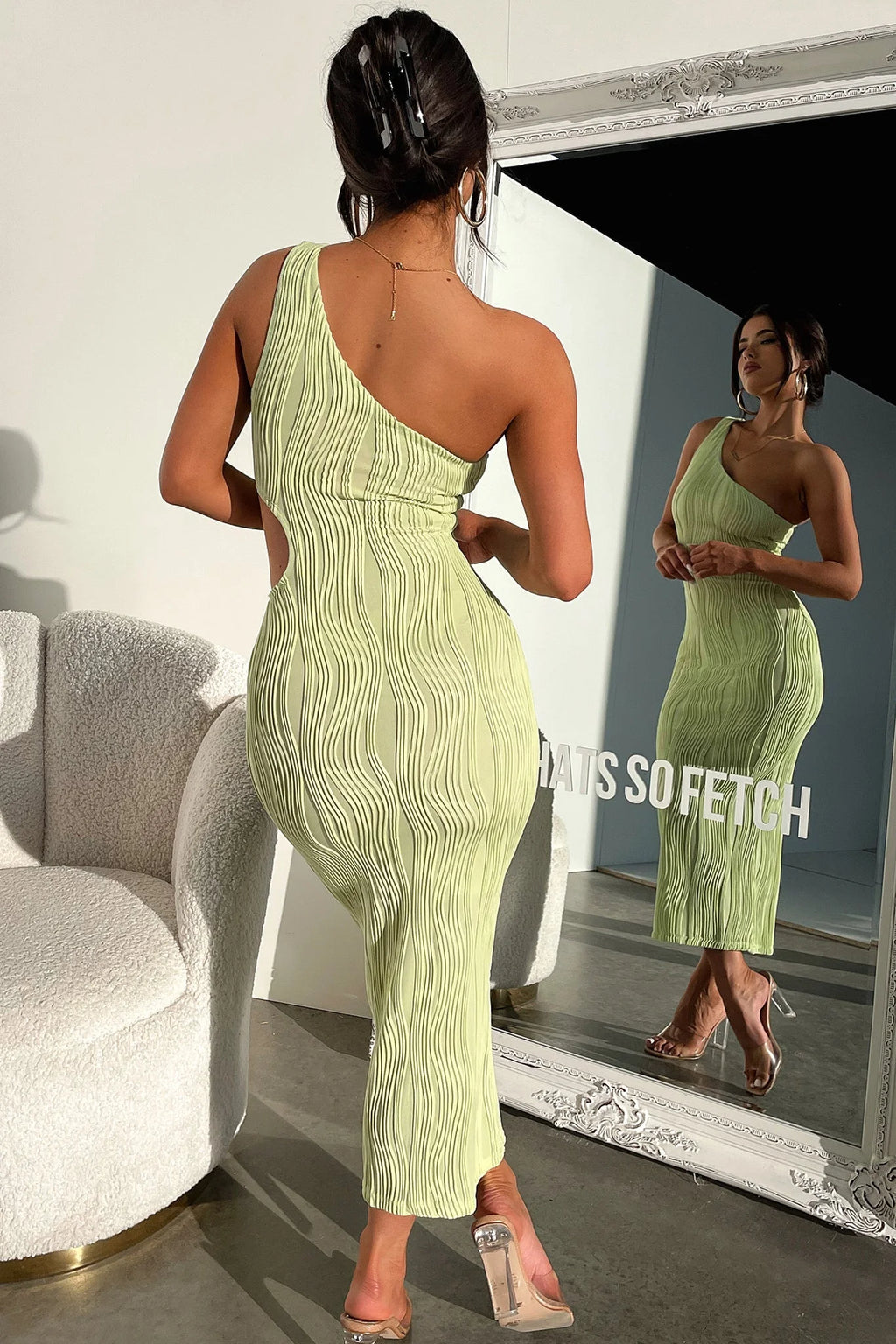 Trami One Shoulder Midi Dress - Green