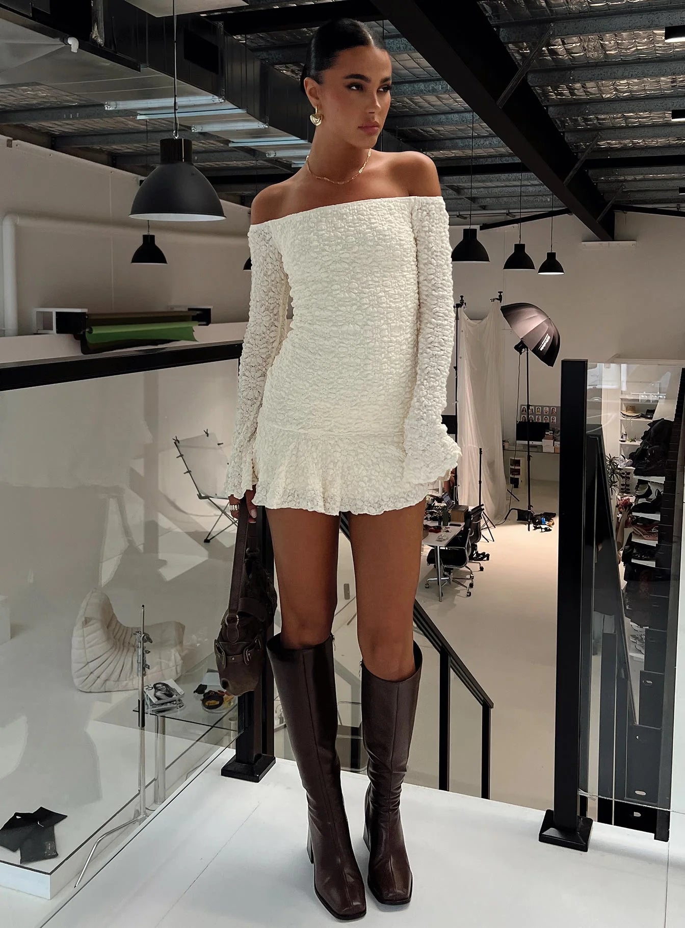 Vancesca Long Sleeve Mini Dress Cream